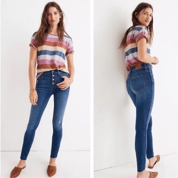 Madewell Women's 10” High-Rise Button Fly Raw Hem Skinny Denim Jeans Size 26 - Picture 1 of 9